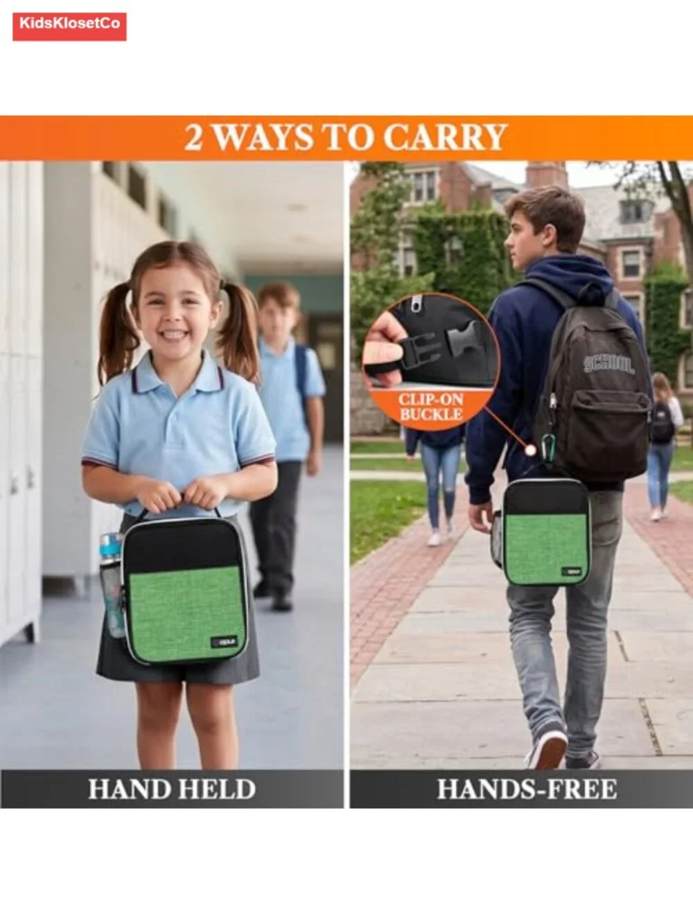 Insulated Lunch Bag with Mesh Pockets, Compact Reusable Lunch Box for School,
